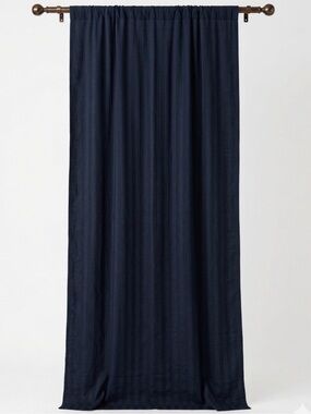 CB2 Linen Blend Track Black Striped Curtain Panel 48x108